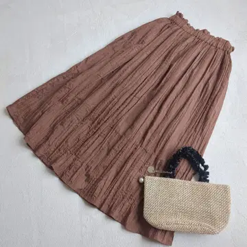 듀카 플리츠 스커트 셔링 드레이프감 린넨풍 플레어 루즈핏 F