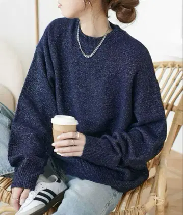 디스코트 모헤어 터치 라메 니트 네이비