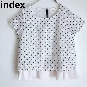 인덱스 반팔 블라우스 도트 무늬 프릴 소매 지퍼 화이트 M