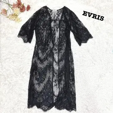 s.1451 [에브리리스] 7부 소매 가운 레이스 블랙 롱 겉옷 F