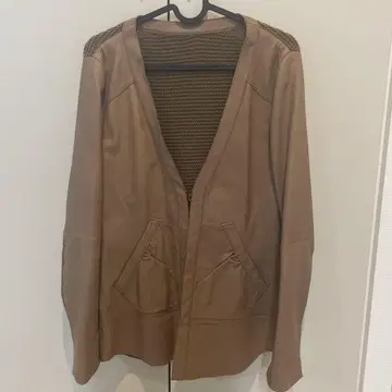 노카라 가죽 니트 자켓 베이지