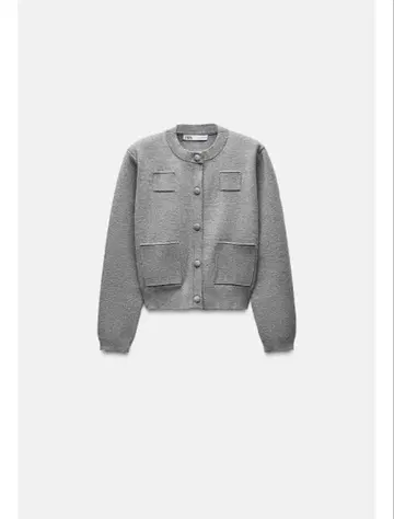 ZARA 플레인 니트 자켓 패디드 숄더 S 그레이 가디건