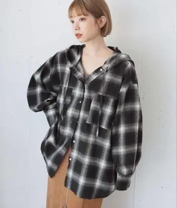 체크 BIG 후드 셔츠