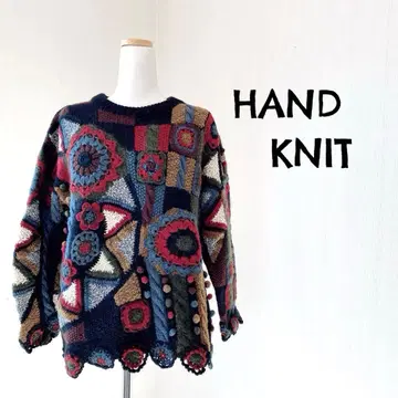 HAND KNIT 핸드 니트 패치워크 스웨터 모 실크