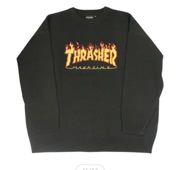 THRASHER 블랙 크루넥 니트