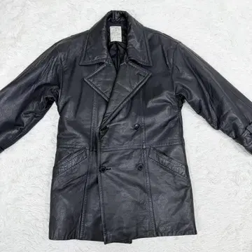 [이탈리아제] 가죽 더블 브레스트 코트 블랙 충전솜 벨트 버튼