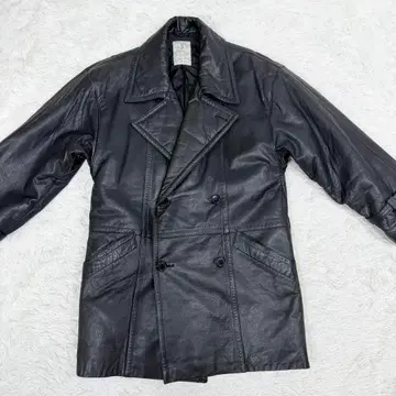 [이탈리아제] 가죽 더블 브레스트 코트 블랙 충전솜 벨트 버튼