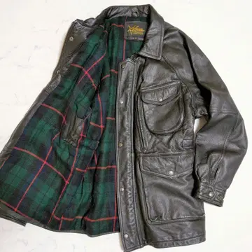 빈티지 가죽 자켓 카 코트 카우 가죽 블랙 L 체크