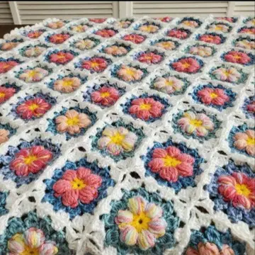 통통한 꽃 모티브 뜨개질 약 115cm x 약 67cm