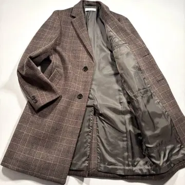 미사용급 타탄 체크 유나이티드 애로우즈 체스터 코트 브라운