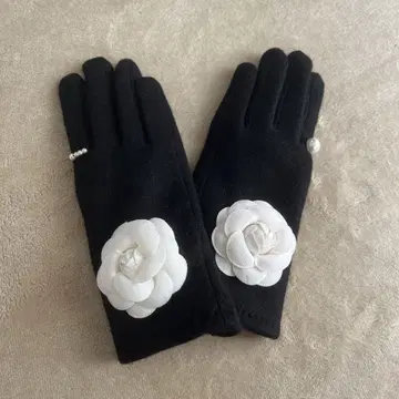 까멜리아 꽃 펄 장갑 블랙