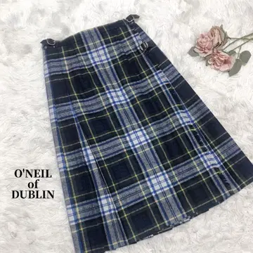 O'NEIL of DUBLIN 체크 랩 플리츠 소가죽 스커트