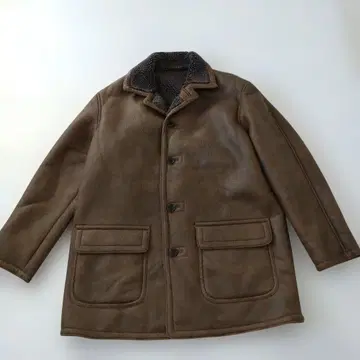van 브라운 버튼 코트 플리스 카라 부착