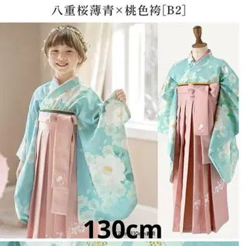 캐서린 코티지 하카마 옅은 파랑 x 복숭아색 130cm