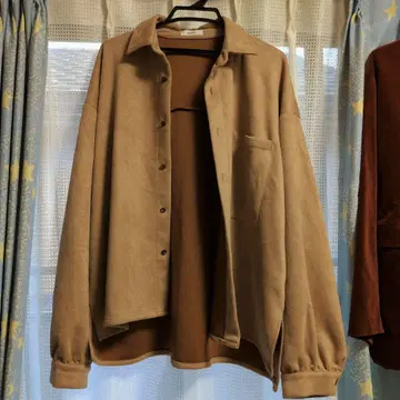 베이지 스웨이드풍 긴팔 셔츠 M