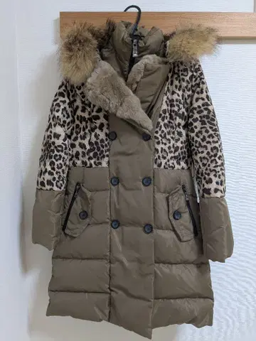 여성용 다운 자켓 코트 아우터 카키 레오파드 무늬 후드 부착