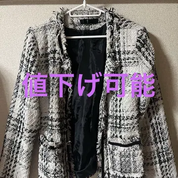 노카라 트위드 자켓 화이트 블랙 체크