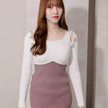 Lip service 바이컬러 커팅 레이어드 원피스