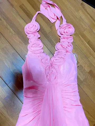 캬바 롱 드레스 플라워 모티브 핑크 드레스