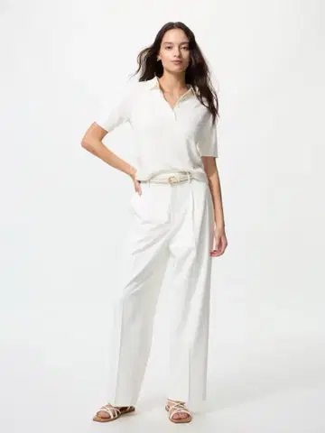 UNIQLO 유니클로 턱 와이드 팬츠 화이트 M 사이즈