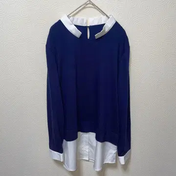 오토 네이비 니트 셔츠 옷깃 레이어드 긴팔 캐주얼 L