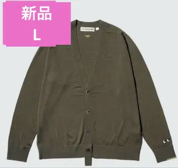 새상품 L 유니클로 안야 힌드마치 V넥 가디건 올리브