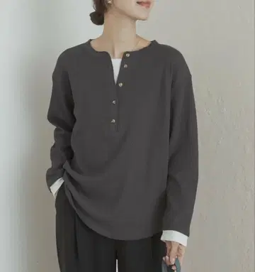 택 포함 새상품 레이어드 스타일 와플 헨리 풀오버