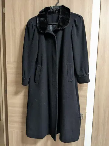 여성용 블랙 퍼 롱 코트 울 캐시미어 일본제