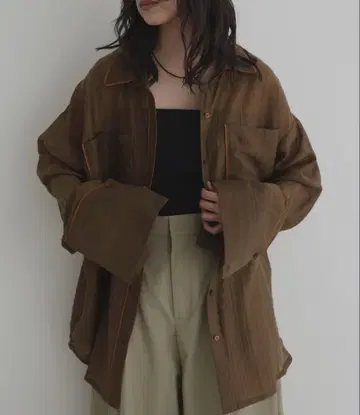 hellam 배색 파이핑 오버 사이즈 시어 셔츠