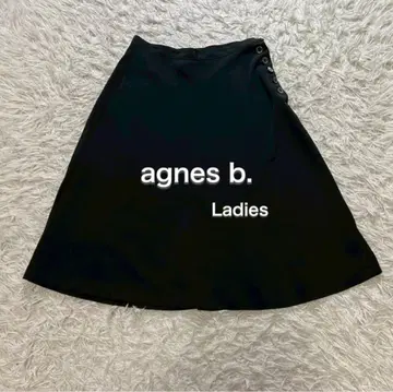 agnes b. 사이드 버튼 플레어 스커트 무릎 기장 여성용 S 블랙