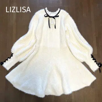 리즈리사 화이트 샤기 니트 플레어 원피스 A라인 돌먼 슬리브 y2k