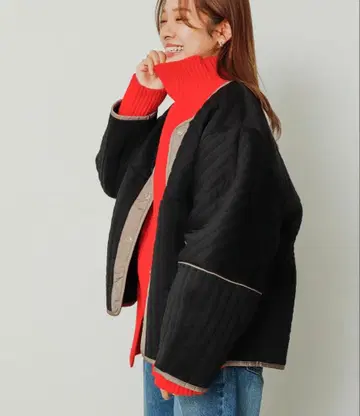 퀼팅 노카라 자켓