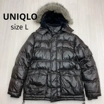 유니클로 퍼 후드 다운 자켓 브라운