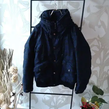 아모르테 네이비 숄카라 패딩 자켓 코트 카모 패턴