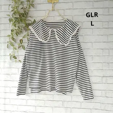 GLR 보더 프릴 세일러 카라 빅 칼라 긴팔 상의 F