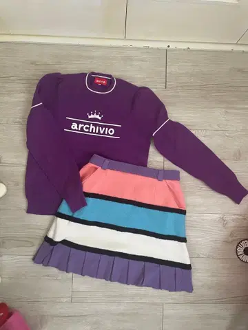 아르키비오 보라색 상의 멀티 컬러 스커트 세트 38