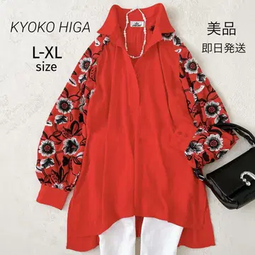 새상품급 튜닉 블라우스 빨간색 볼륨 소매 자수 루즈핏 셔츠 L-XL