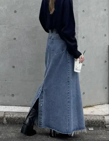 데님 슬릿 롱 스커트
