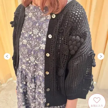 TSUHARU 사만사 모스모스 입체 코바늘 후르츠 니트 가디건 블랙