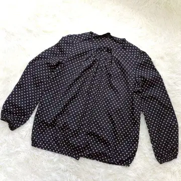 매킨토시 철학 긴팔 블라우스(M) 도트 무늬 히요쿠 버튼 네이비
