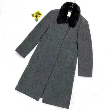 ELLE 엘르 울 90% 체스터 코트 퍼 카라 부착 그레이 M