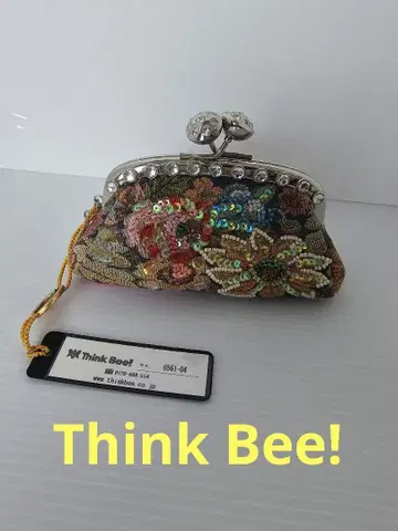 미사용 Think Bee! 가마구치 파우치 비즈 스팽글 스톤