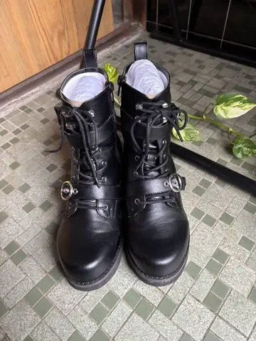 YOSUKE 레이스업 숏부츠 블랙