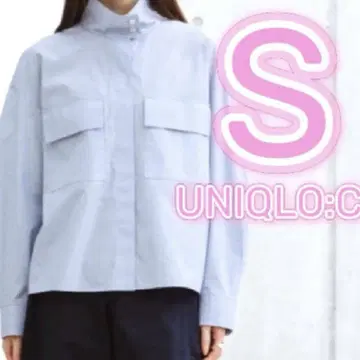 새상품 유니클로C 코튼 스탠드 카라 셔츠 자켓 스트라이프 블루 S