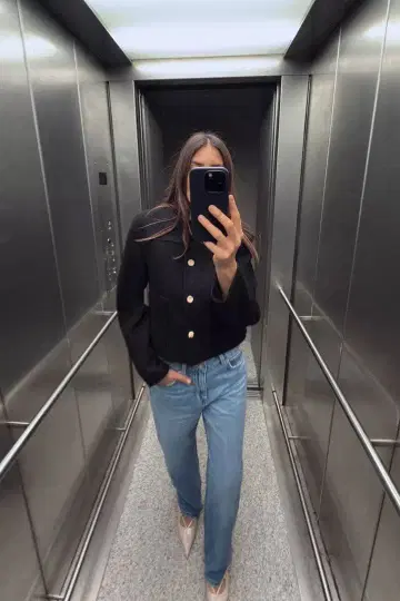 ZARA 크루넥 숏 자켓 블랙