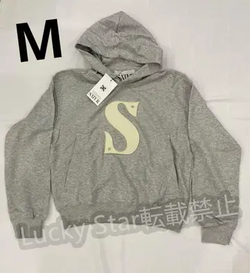 SATUR 그레이 후드 부착 후드티 S 로고 사이즈 M