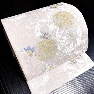 순수 실크 방수 가공 후쿠로 오비 [ 자수 꽃+덩굴 패턴 ]