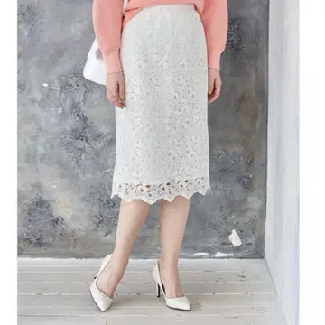ANAYI 아나이 모자이크 플라워 레이스 타이트 스커트 화이트