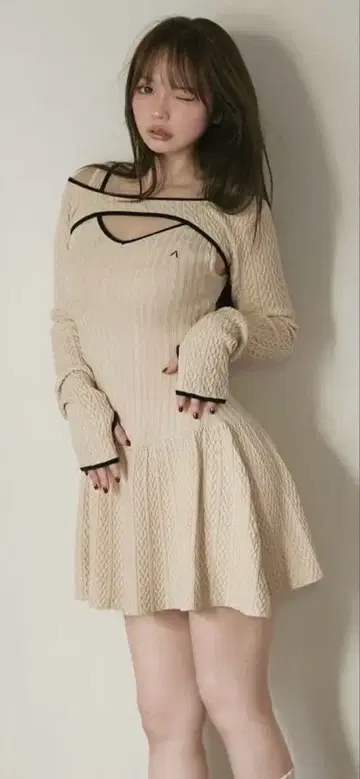 Nana cable flare mini dress color beige