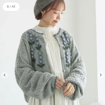TSUHARU 사만사 모스모스 코바늘 꽃 모티브 니트 가디건